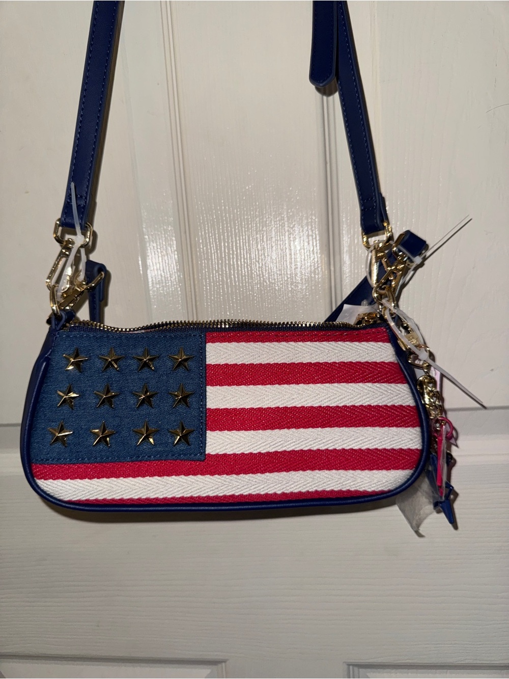 Betsey Johnson American Flag Shoulder Bag Purse NWT Patriotic Stars Stripes
